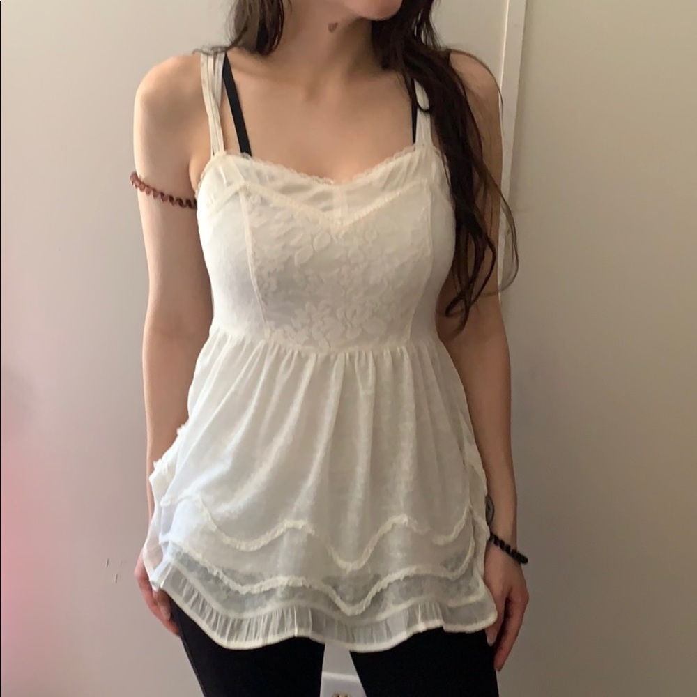 Bohemian white spaghetti strap top